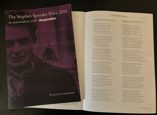 The Stephen Spender Prize booklet, showing Mark's translation